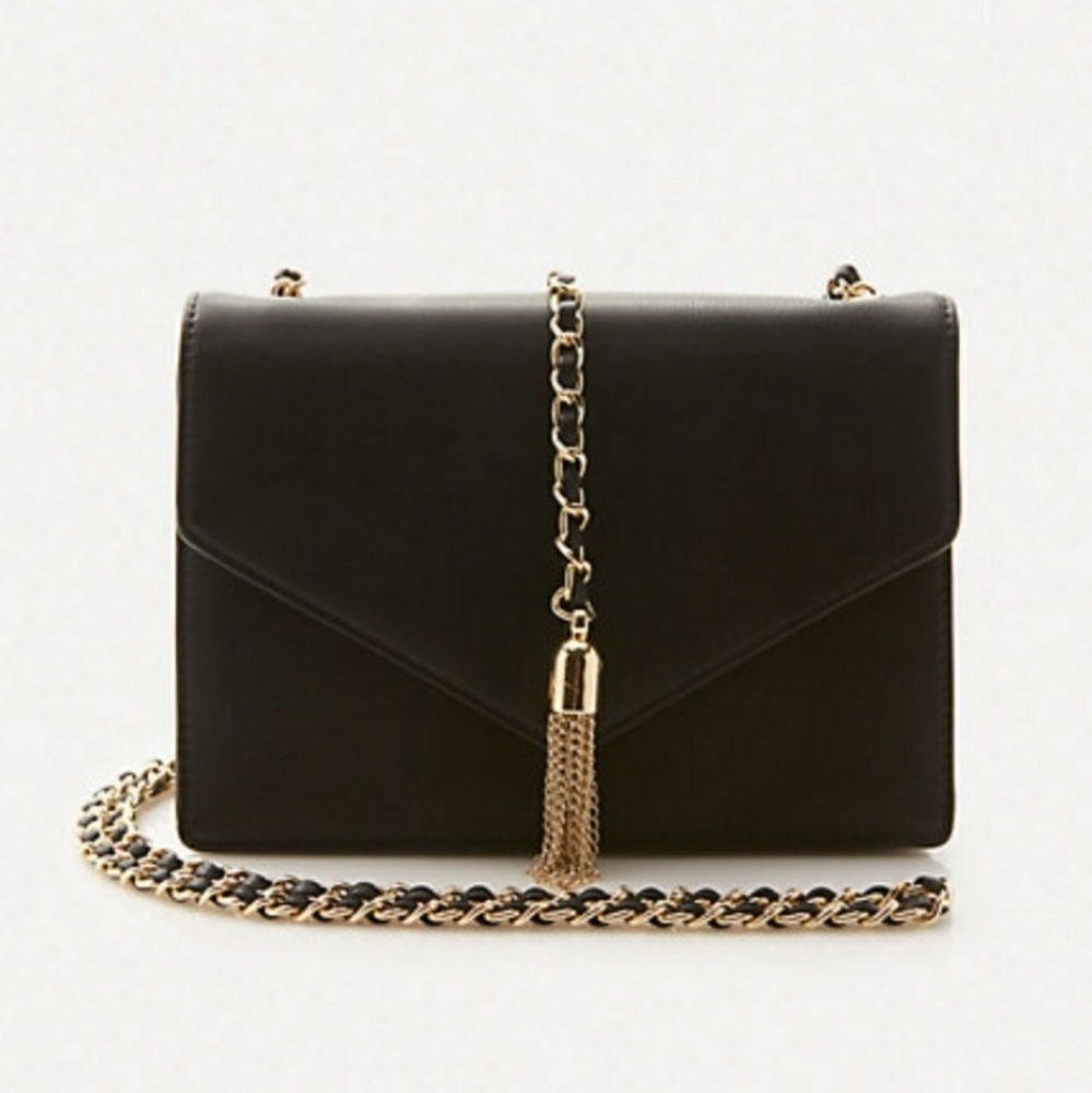 BEBE Black Faux Leather Chain Strap Shoulder Purse